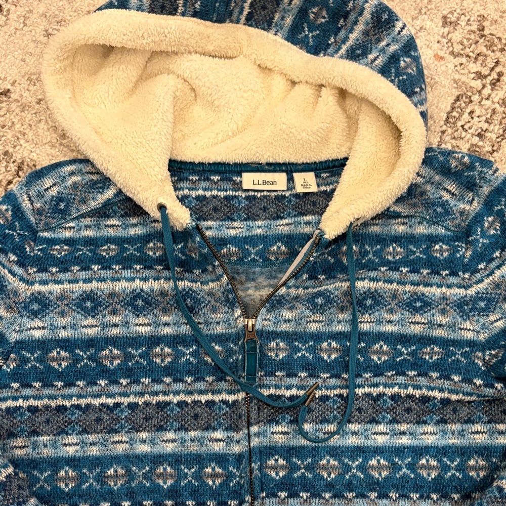 L.L. Bean Blue and Cream Knit jacket